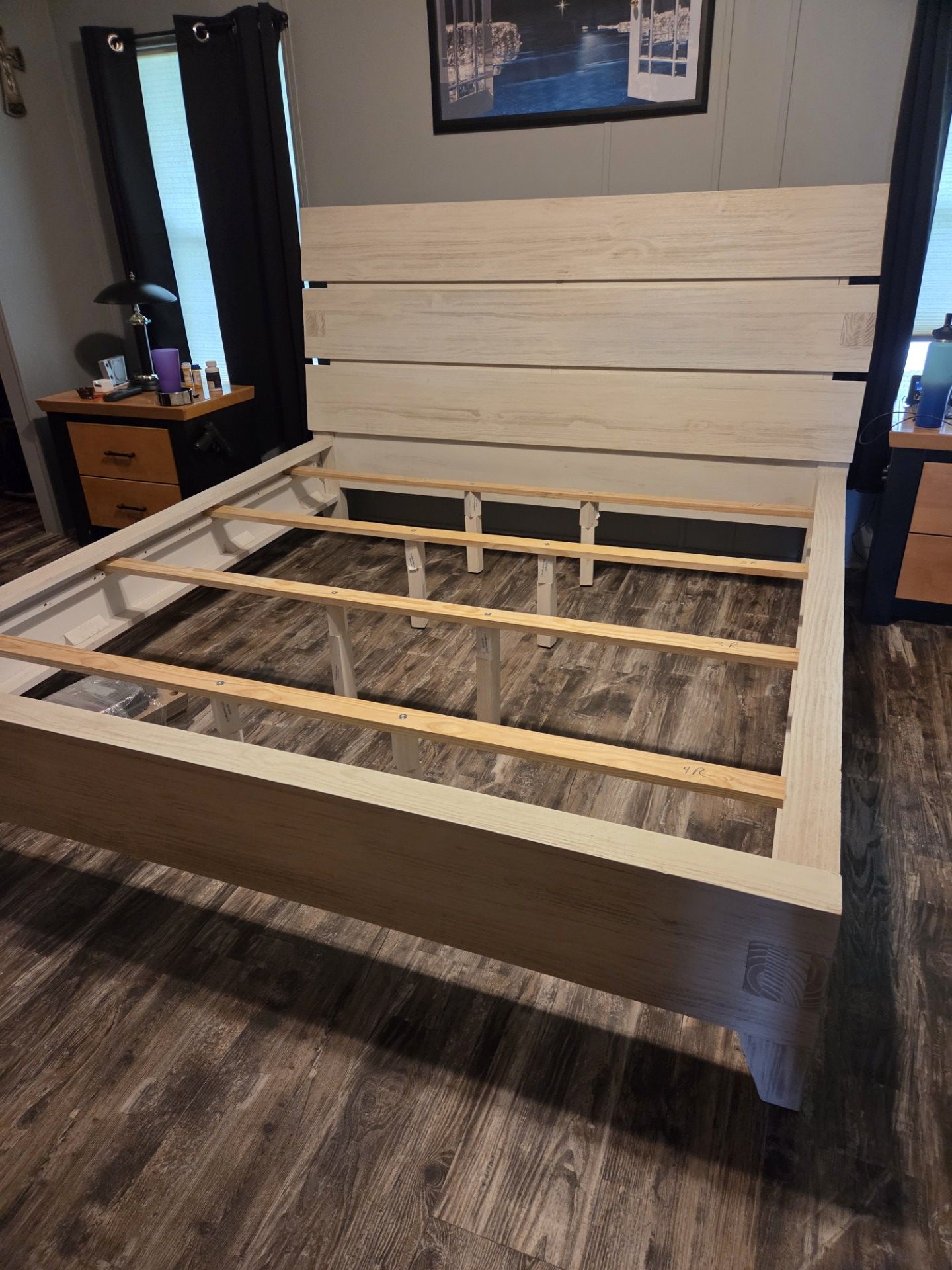 White wash King Size Solid Wood Bed Frame