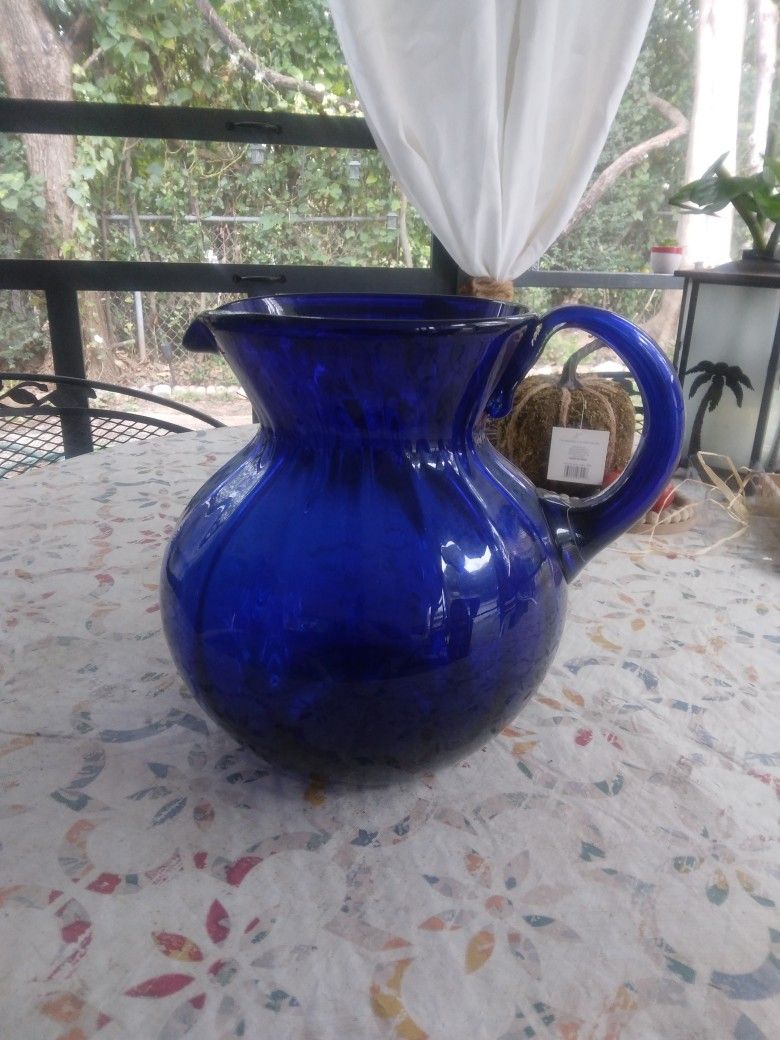 Vintage Cobalt Blue Glass Pitcher