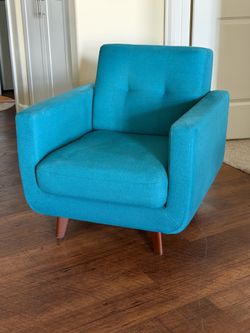 Turquoise Linen Mid Century Accent Chair