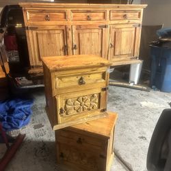 $150 Solid Wood Dresser/Kitchen Cabinet With Two End Tables 