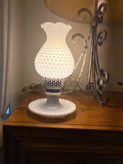 Vintage White Hobnail Milk Glass Hurricane Boudoir