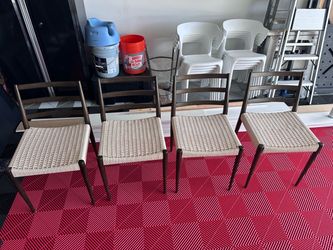 Set of 4 Wood Dining Chairs with Woven Seats - West Elm - Great Condition