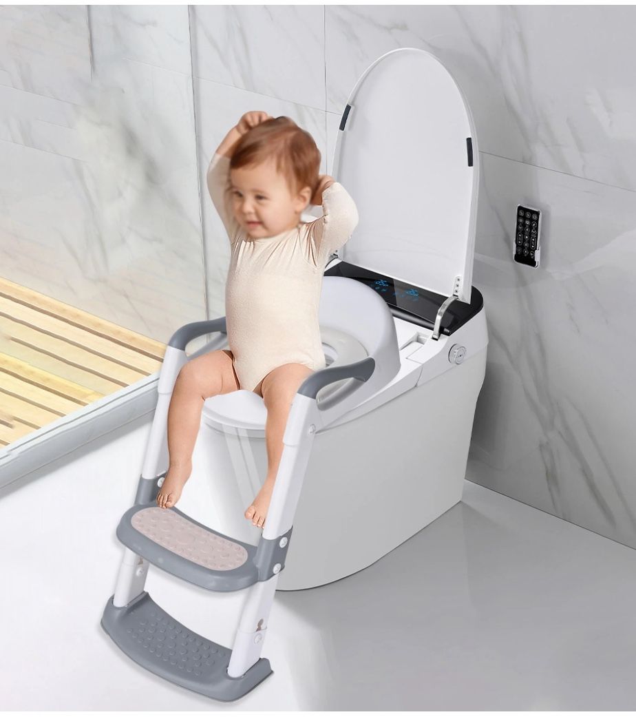 Foldable Potty Training Toilet Seat with Anti-Slip Step Stool Ladder and Soft Padded Cushion, Toddler Baby Toilet Potty Chair with 5 Adjustable Height