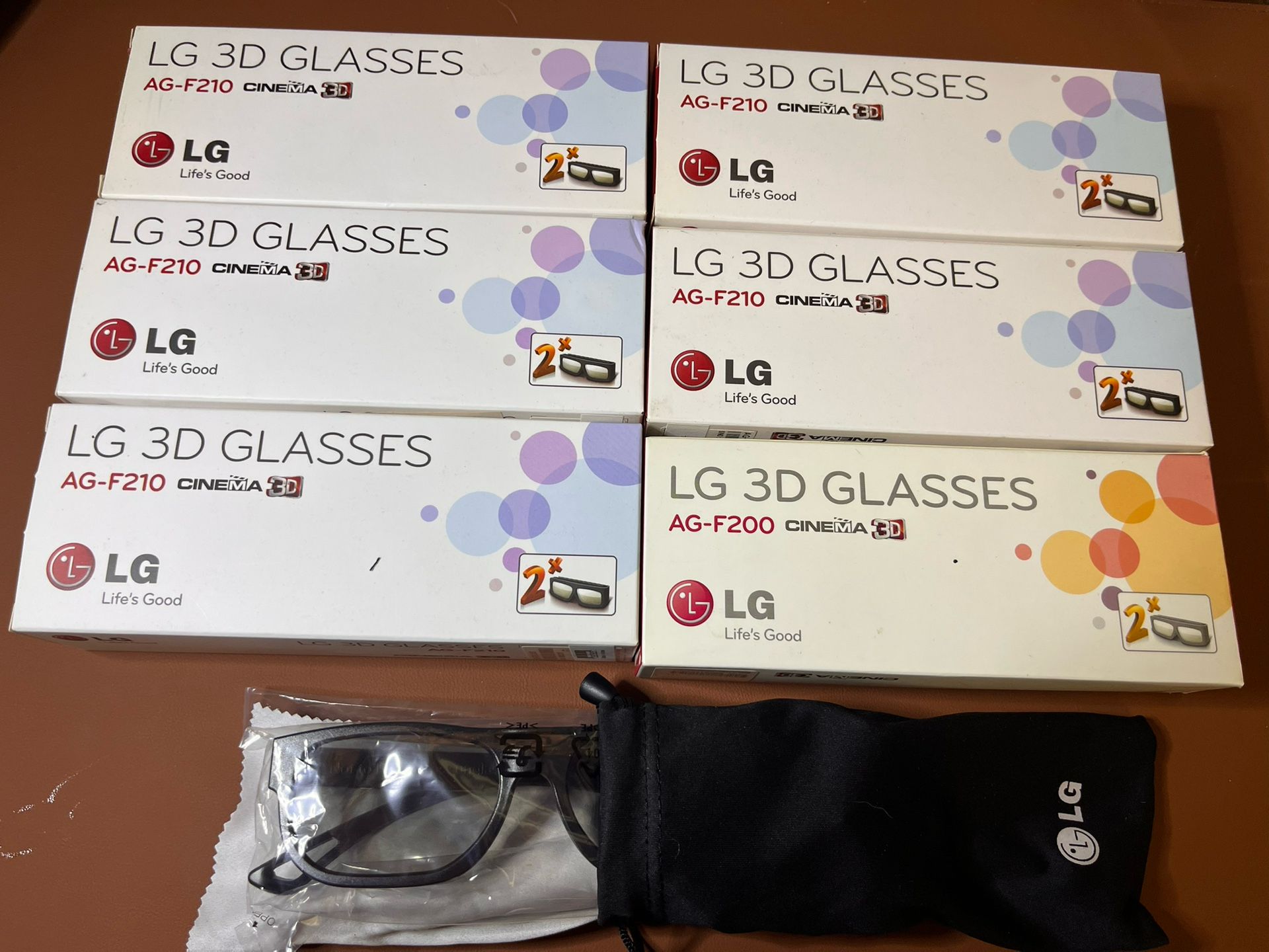 12 Pairs LG 3D Glasses - 5 Box AG F210, 4 New/1 Open & 1 Box AG F200, Open