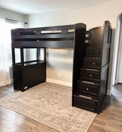 Black Loft Bed with Storage Stairs & Built-In Dresser