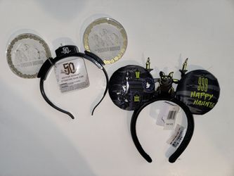 Disney Parks Haunted Mansion 50th Anniv Light Up Ears & HM Ears New W/ Tag