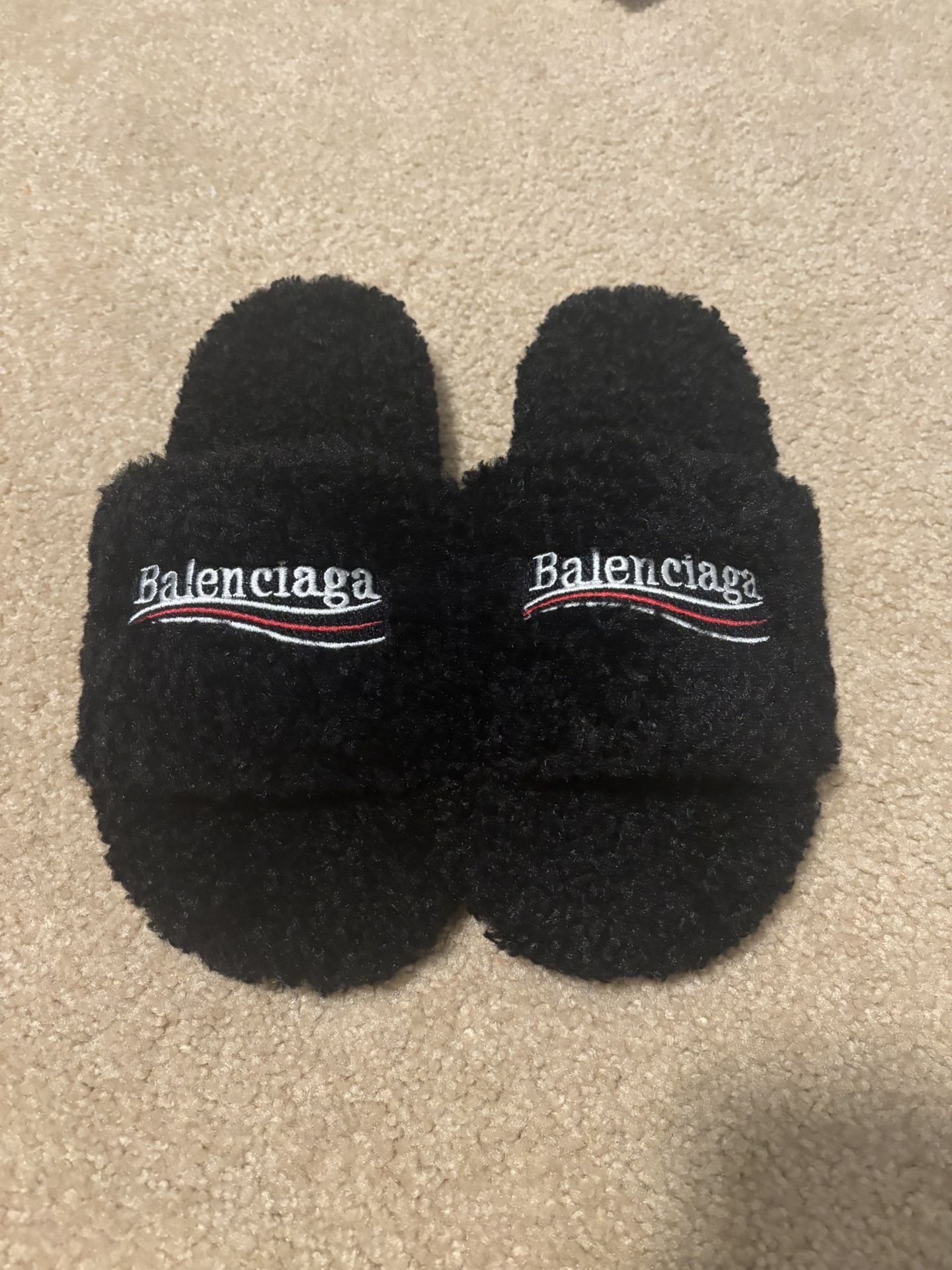 Black Balenciaga Fur Slides