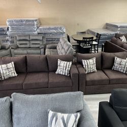 2-PC BROWN SOFA LOVESEAT SET
