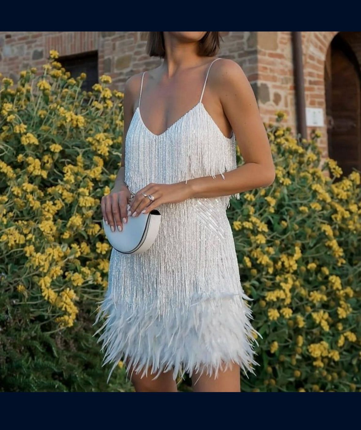 Women's Sexy Sleeveless Spaghetti Strap Feather Fringe Camisole Dress Cocktail Party Evening Dress