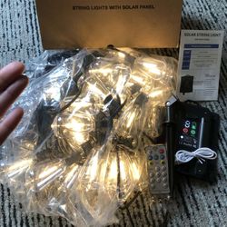 100FT Solar String Lights Outdoor Waterproof with Remote & Timer, LED Shatterproof ST38 Bulbs USB