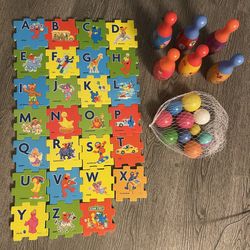 ABC puzzle mat for & bowling set toy for toddlers kids