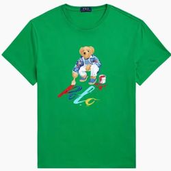 Ralph Lauren Polo Paint Bear Graphic T-Shirt, (Preppy Green) Size Large 