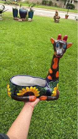 Large Giraffe Talavera Planter Indoor Outdoor Flower Pot Mexican Pottery
