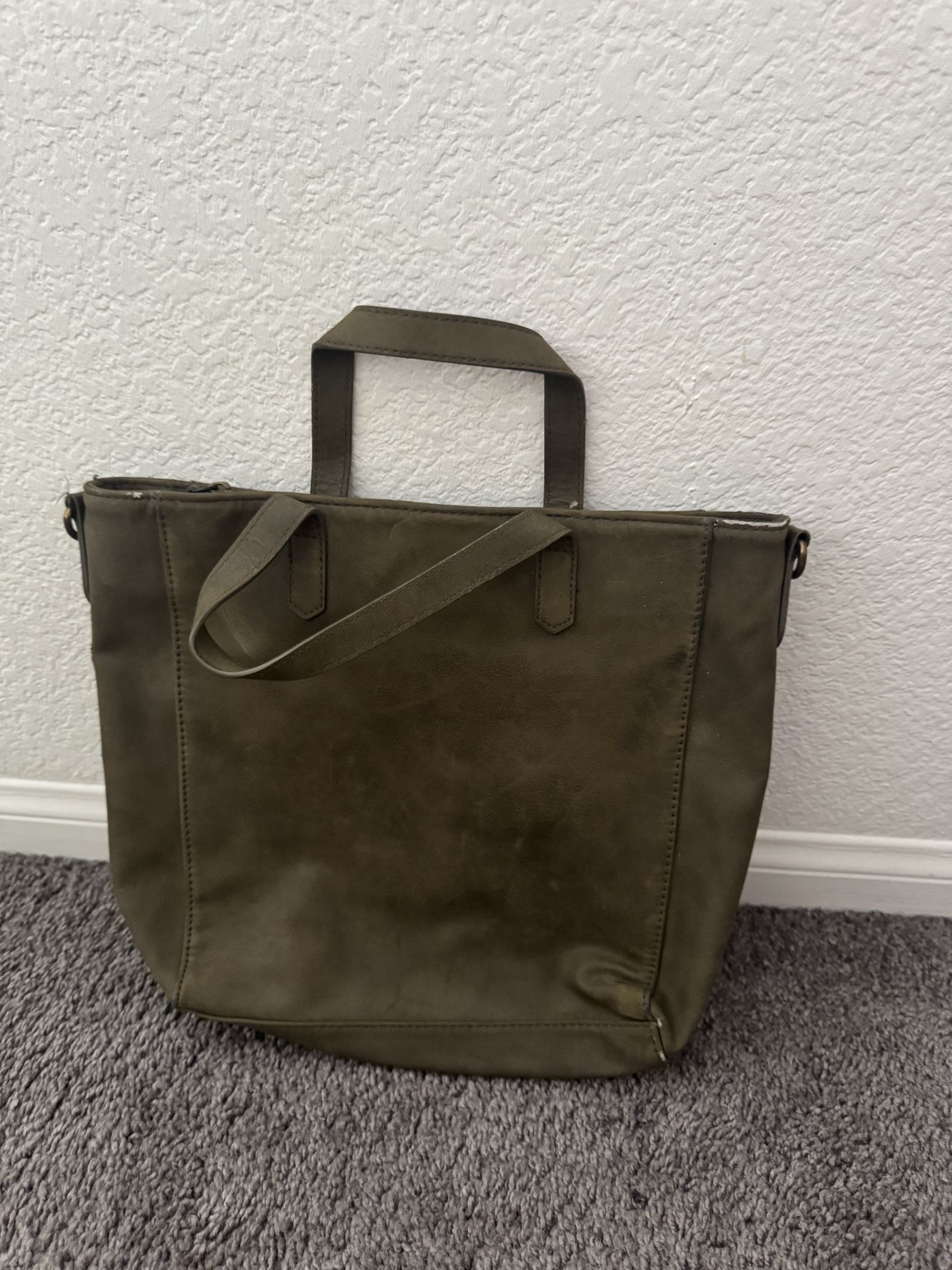 Army Green Leather Tote Bag
