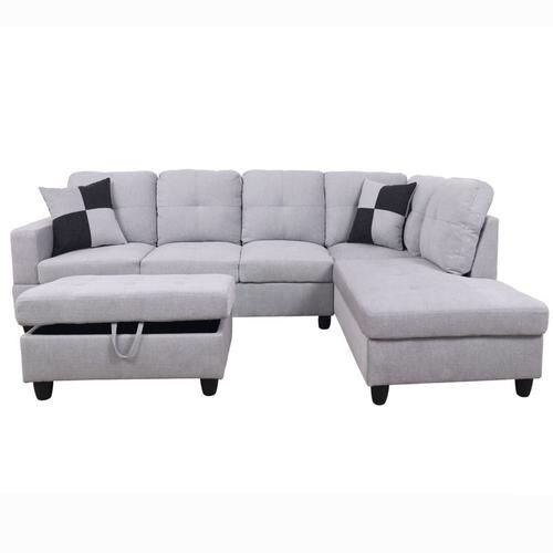 Gray-white Sectional Couch with ottoman