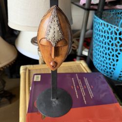 African Themed Wood And Metal Candle Holder