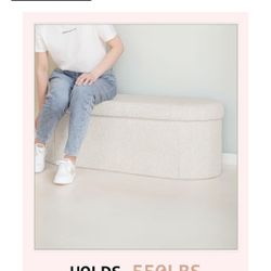 NEW White Sherpa Ottoman With Storage