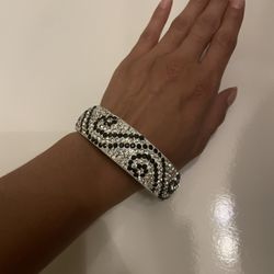 Black And White Swirl Rhinestone Bangle 