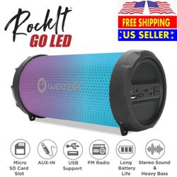 Woozik S213 Portable Loud Party Indoor Outdoor Bluetooth Speaker, Wireless Boombox with Dancing LED Lights, Micro SD Card, USB, AUX, FM Radio, Recharg
