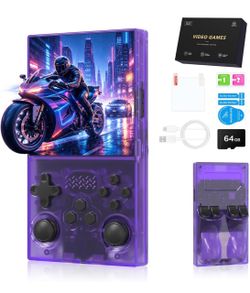 Retro Handheld Game Console, 4.0" IPS HD, 4000mAh, Transparent Purple Handheld Game Console, 20,000+ Classic Games, 64GB TF Card Included, Dual Hall J