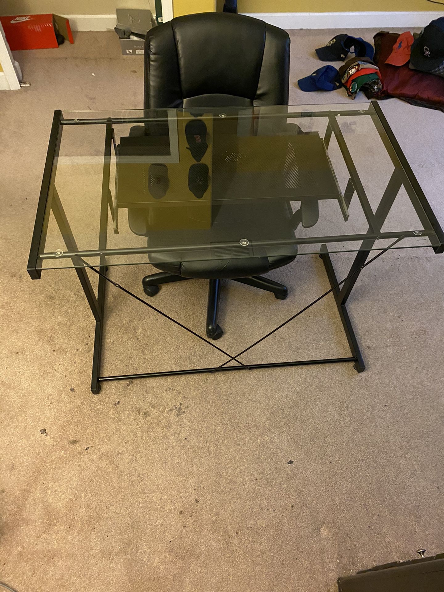 Glass computer desk and chair