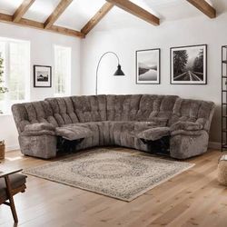 New Power Reclining Sectional.  Brown Or Grey Fabric.  89x101x40H; St Ht 20”, Seat DP 24.  Free Delivery!