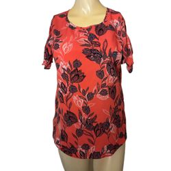 Banana Republic Size Small Coral and Navy Blue top blouse short sleeve floral shirt