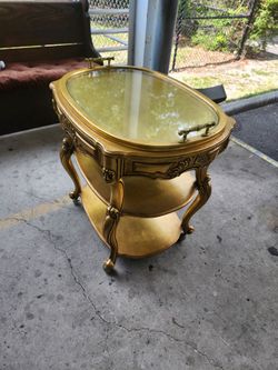 Vintage Gilt Wood Server Bar Cabriole Legs Glass Tray Re/Moveable