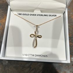 Diamond Looping Cross Necklace 1/4 ct tw 10K Yellow Gold 18"