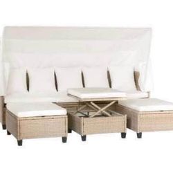 Assembled New Outdoor Patio Furniture Set 4 Piece Wicker Conversation Set with Lift Coffee Table