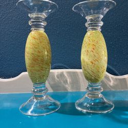 Studio Art Glass Hand Made Pillar Candle Holders (Pair)