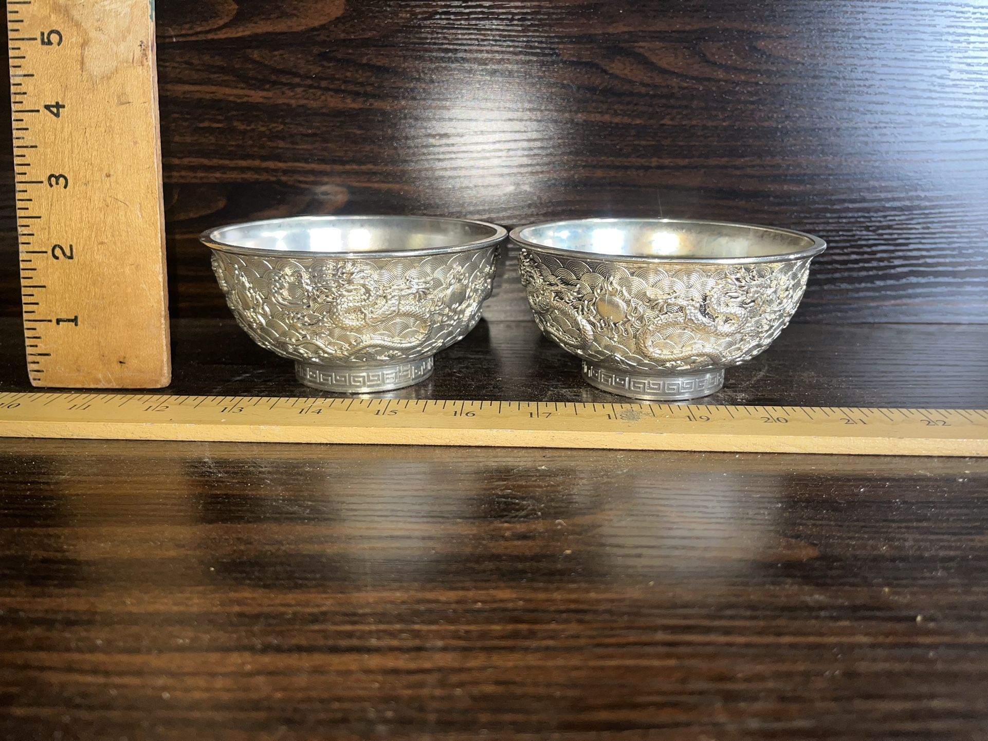 Pair Chinese White Bronze Bowls