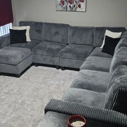 Dark Gray Corduroy Secional Couch