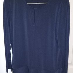 NWOT Ralph Lauren Womens sz L Navy Blue 3/4 Sleeve Pullover Tunic with front hook and eye closure keyhole at front of neckline