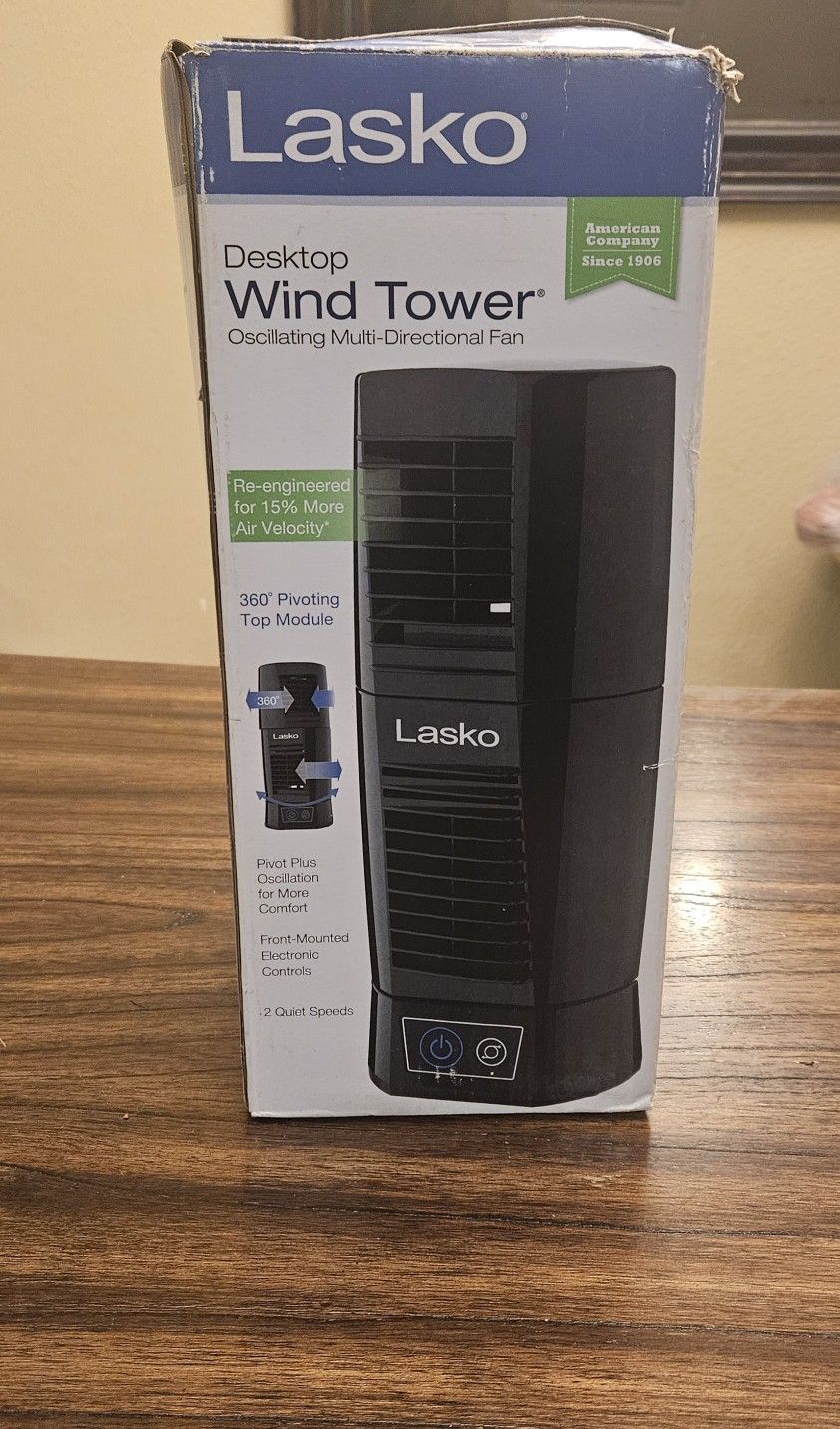 Used Lasko Desktop Wind Tower Oscillating Multi-Directional Fan (Model T13310)