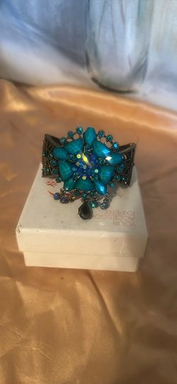 Vintage Blue Rhinestone Cuff Bracelet