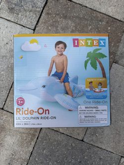 Intex Childrens Inflatable Ride On Lil Dolphin Swimming Pool Fun Accessory, Lite Blue