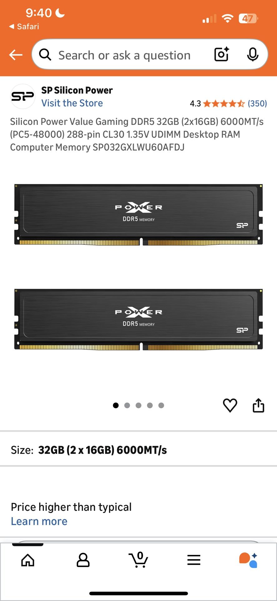 Silicon Power Value Gaming DDR5  32GB (2x16gb) CL30 1.35V