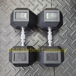 70lb Rubber Hex Dumbbells PAIR Weights