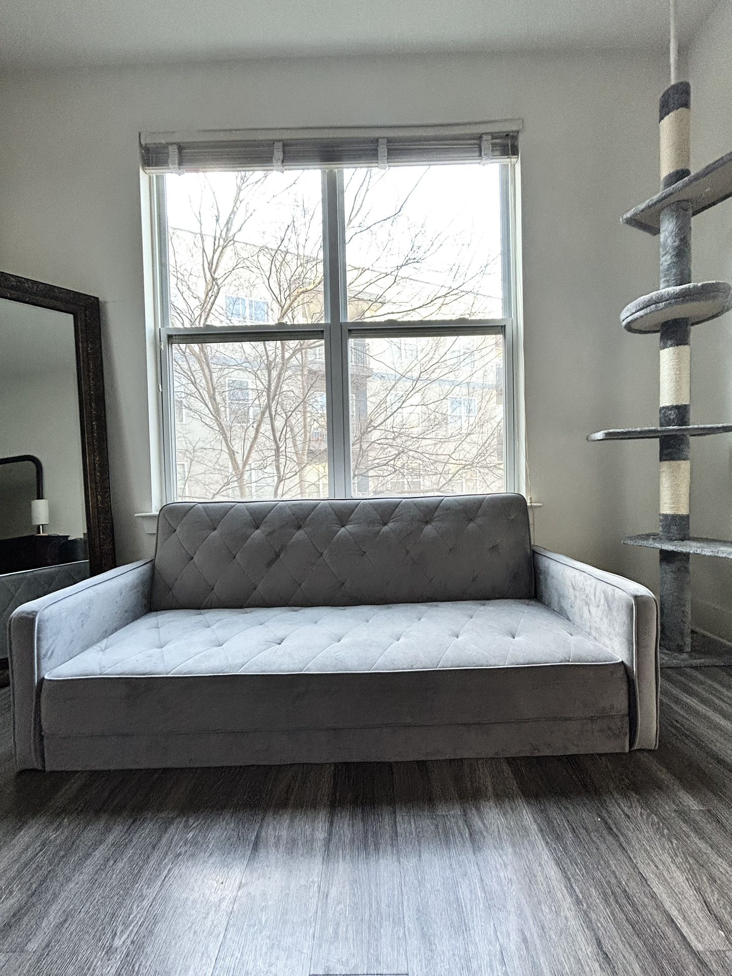 68'' Velvet Reclining Sleeper Sofa, Quartz Fabric (Solid Hue)