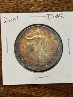 2001 Silver Eagle $1 Rainbow Toning Colorful .999 ASE