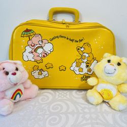 (3) VNTG 1983 Care Bears:Yellow Suitcase + 6" Plush Cheer & Funshine(Match Case)
