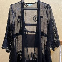 Women’s Black Lace Sheer Cardigan Duster