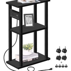 TUTOTAK Small Narrow Side Table with Charging Station