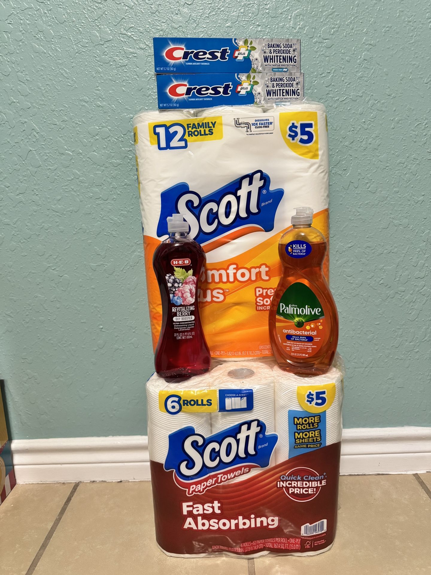 Bundle, Scott, Paper Towels, Toilet Paper, Toothpaste, Dish soap