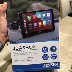 JENSEN JDASHCP 7-inch Portable Wireless Dash Mount Car Stereo Radio Screen | Apple CarPlay Android | All Vehicles | Car Truck RV EV Tesla | Bluetooth 