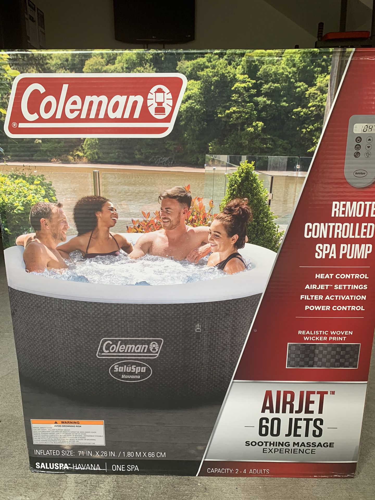 Coleman Saluspa 71" x 26" Havana AirJet Inflatable Hot Tub with Remote Control, 2-4 person