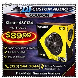 Kicker Comp Series 43C124 Bass Speaker C12 12" Subwoofer 4-Ohm 300 Watts  🚨 Payment Options Available 🚨 No Credit Needed 🚨 
