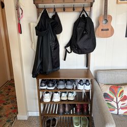 Entry way shoe rack and coat hanger