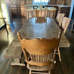 Custom Hemlock Fir Trestle Dining Table & Bench